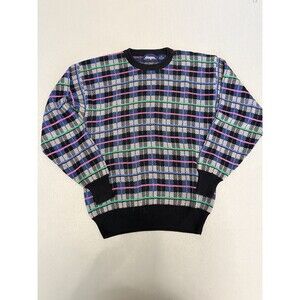 Vintage Hogan Sweater Women’s XL Multicolor Geometric Plaid Grid Knit 80s 90s